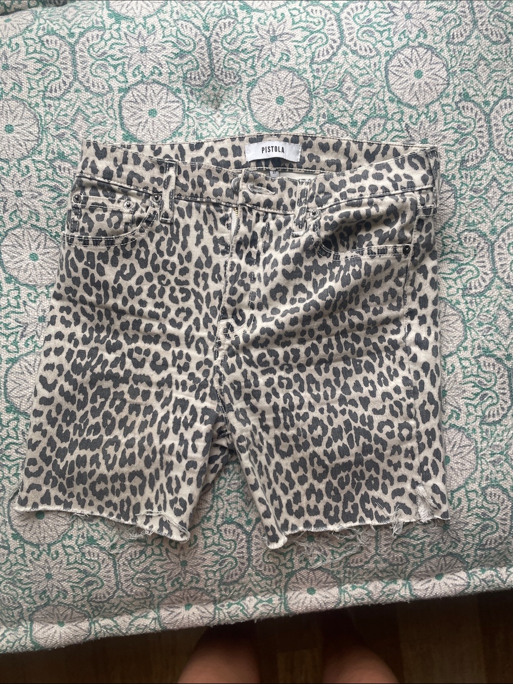 Pistola Leopard Print Denim Shorts in Beige and Black
